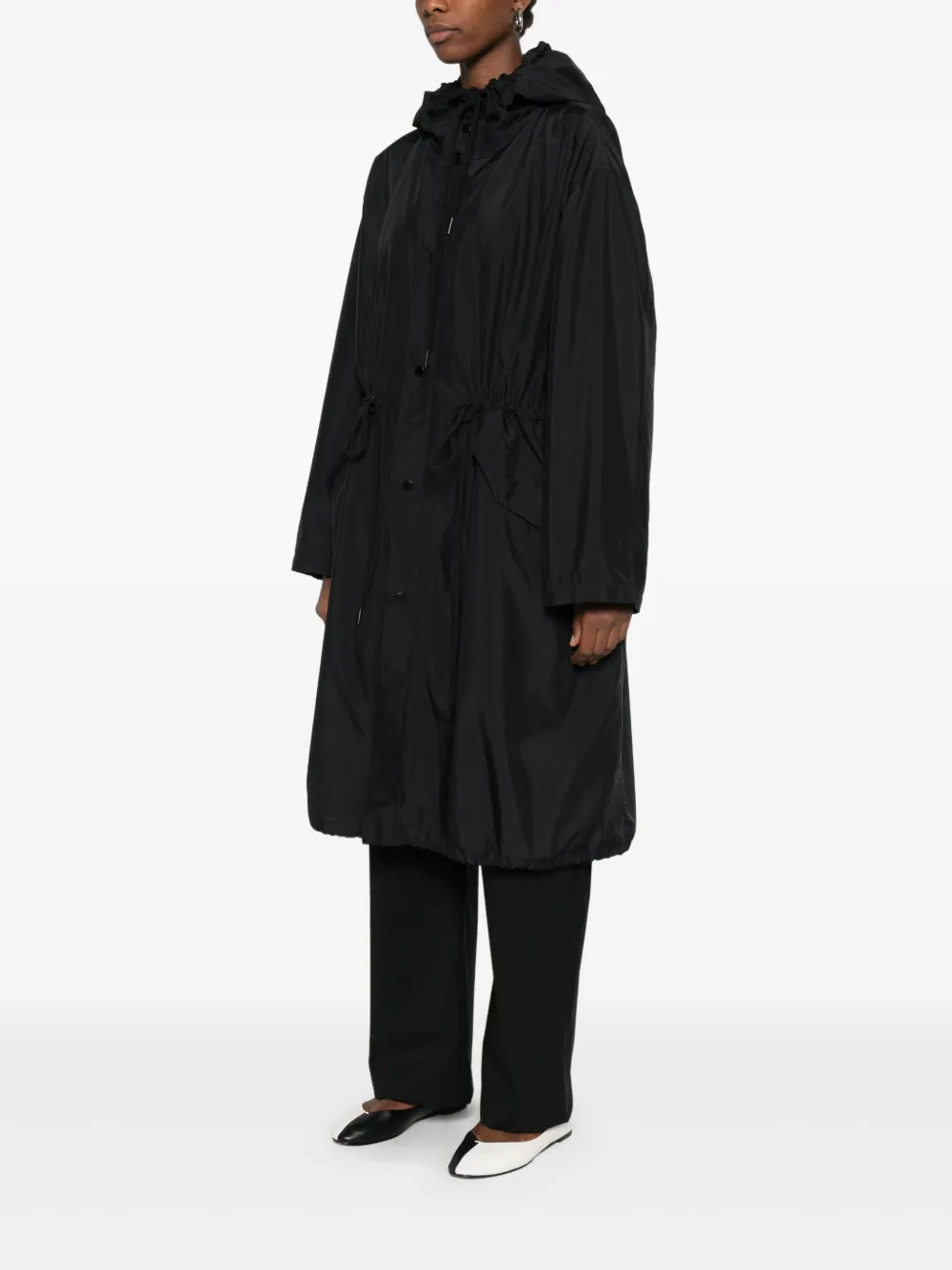 6397 Hooded Drawstring Coat In Black