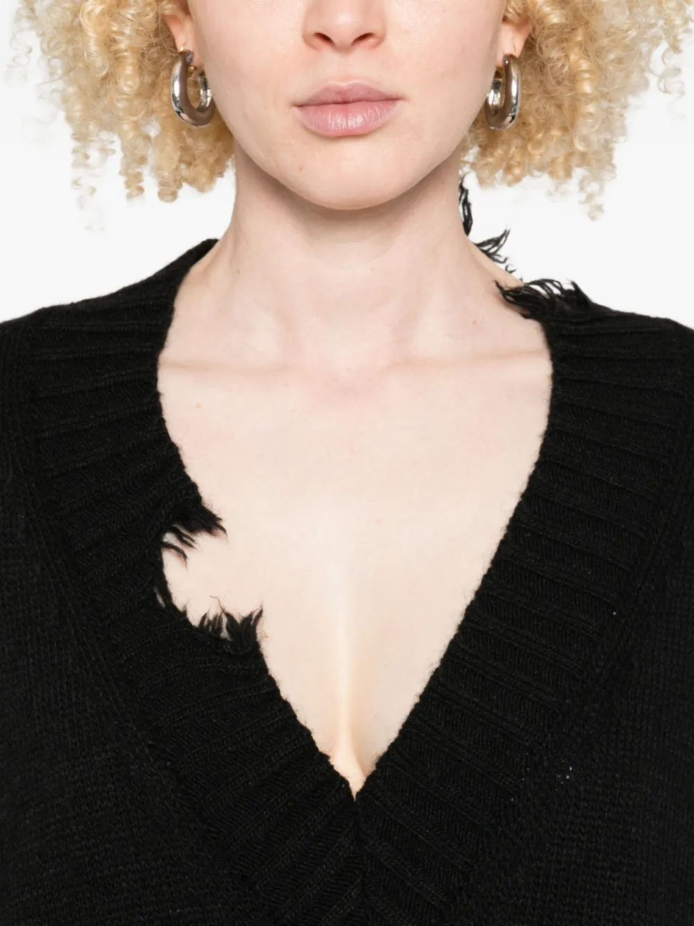 Aniye By Frayed V-neck Sweater In Black