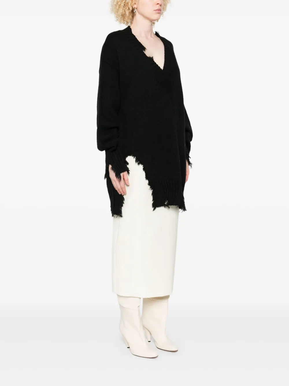 Aniye By Frayed V-neck Sweater In Black