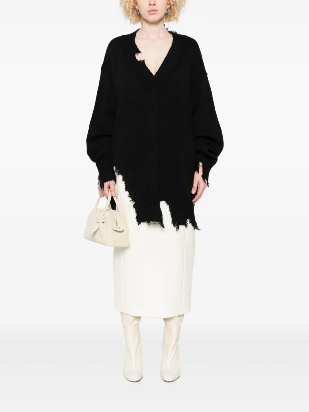 Aniye By Frayed V-neck Sweater In Black