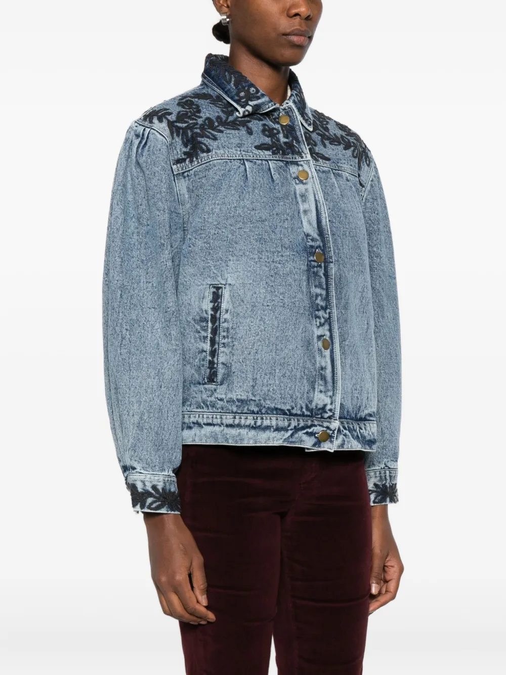 Maison Hotel Wesley Floral-embroidered Denim Jacket In Blue