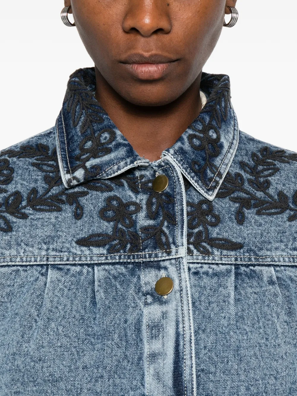Maison Hotel Wesley Floral-embroidered Denim Jacket In Blue