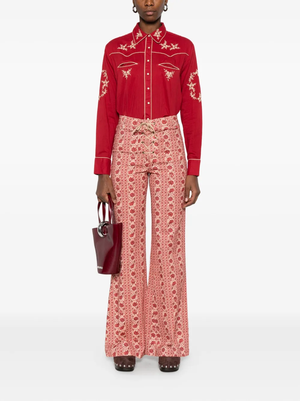 MAISON HOTEL Calypso floral flared trousers - Rood