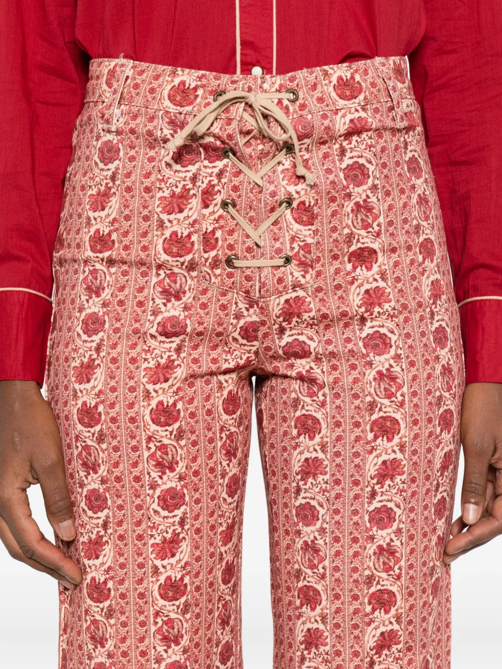 Maison Hotel Calypso Floral Flared Trousers In Red
