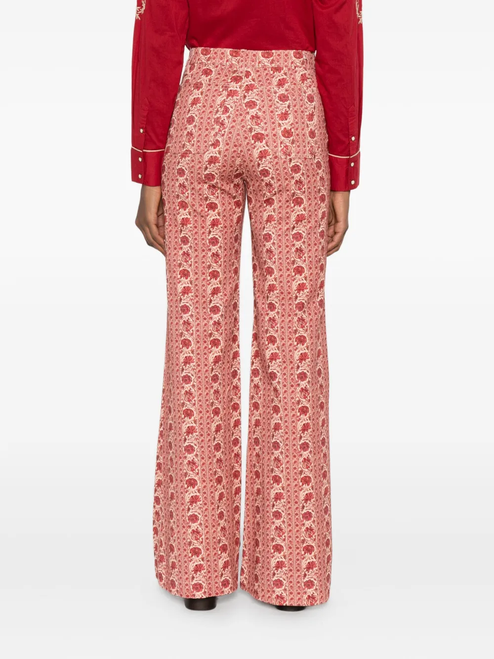 Maison Hotel Calypso Floral Flared Trousers In Red