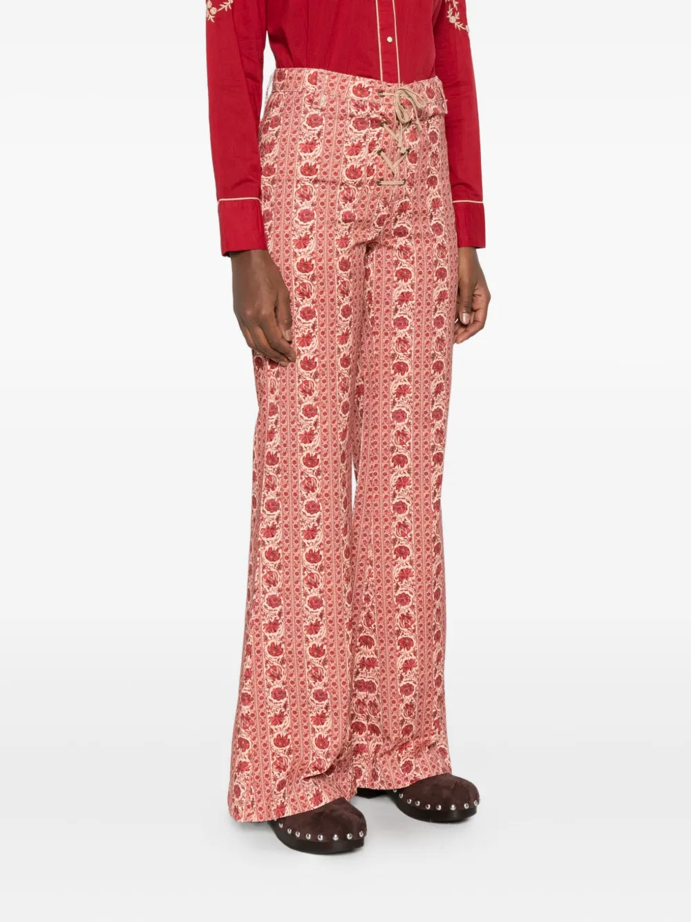 Maison Hotel Calypso Floral Flared Trousers In Red