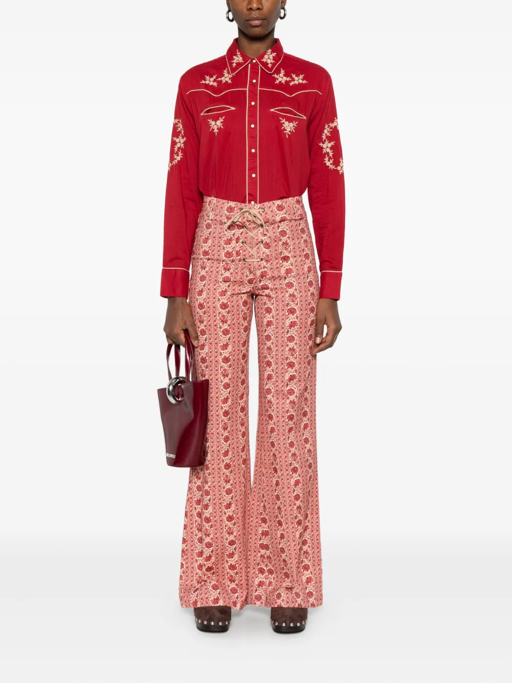 MAISON HOTEL Rodeo blouse met geborduurde bloemen - Rood