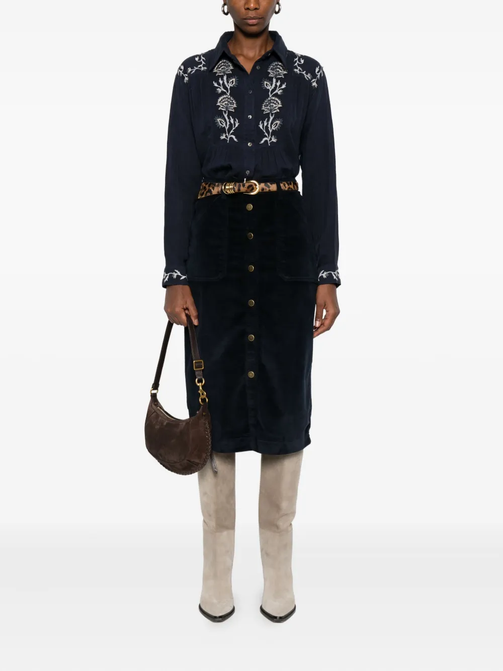 MAISON HOTEL floral-embroidered cotton shirt - Blauw