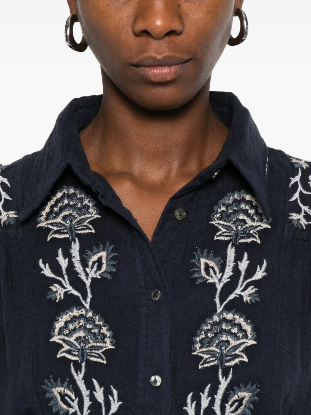 Maison Hotel Floral-embroidered Cotton Shirt In Blue
