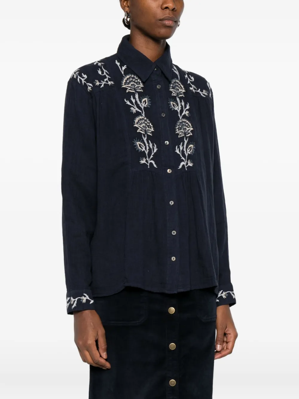 MAISON HOTEL Blouse met geborduurde bloemen Blauw