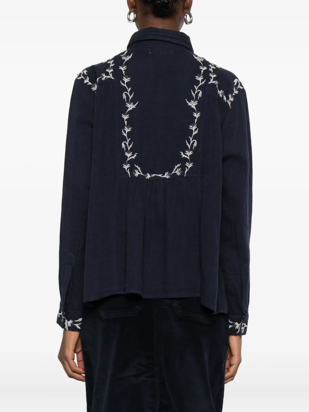 MAISON HOTEL Blouse met geborduurde bloemen Blauw