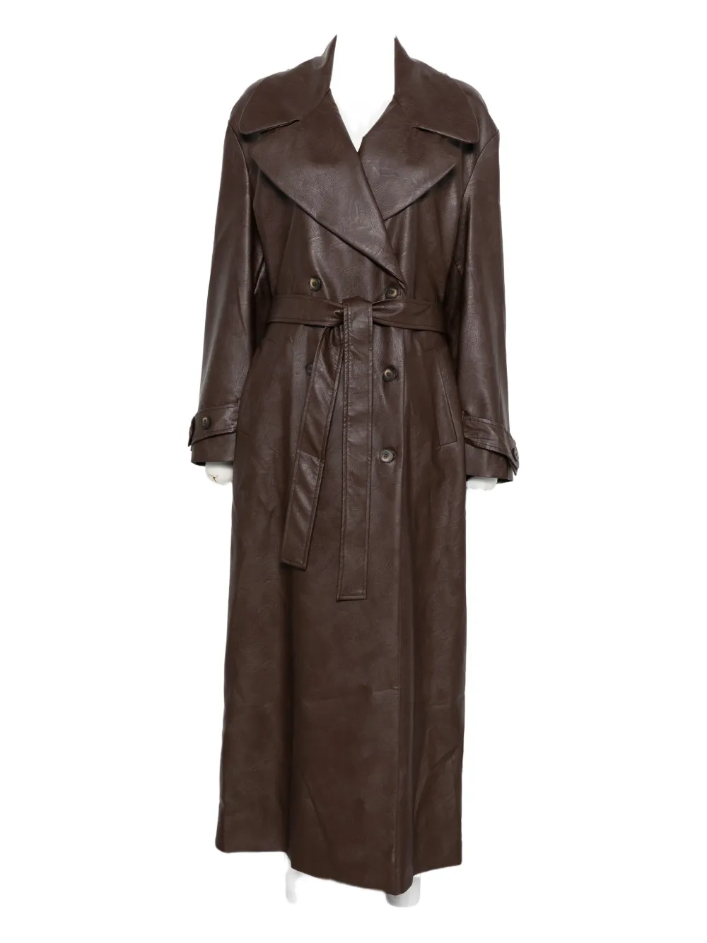 Aniye By belted double-breasted leather coat - Marrone