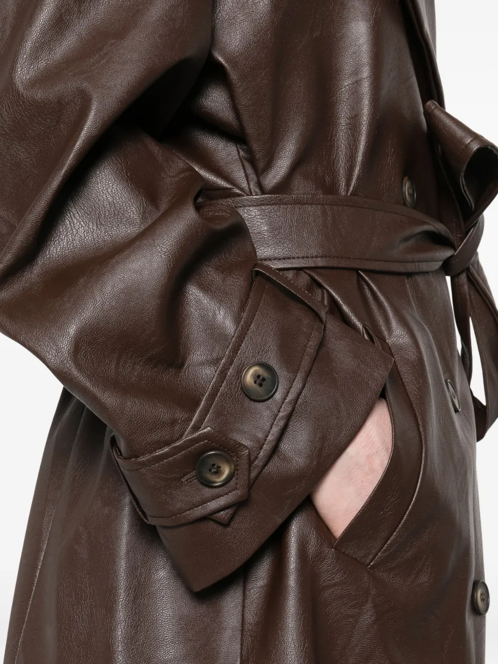 Aniye By Belted Double-breasted Leather Coat In Brown