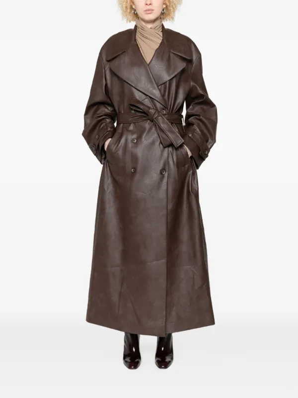 本革装飾【伊太利屋】美ライン 中綿ロングコート 11サイズL 焦げ茶 ベルテッド sankyo shokai（三京商会） ラビット ダブルフェイス ロングコート