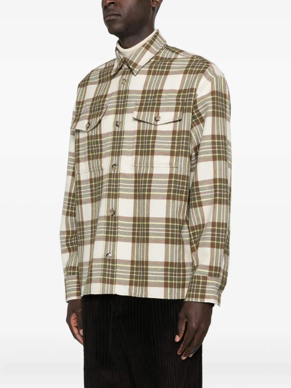 Ami Alexandre Mattiussi Checked Wool Overshirt Featuring Buttoned Cuffs In Neutral