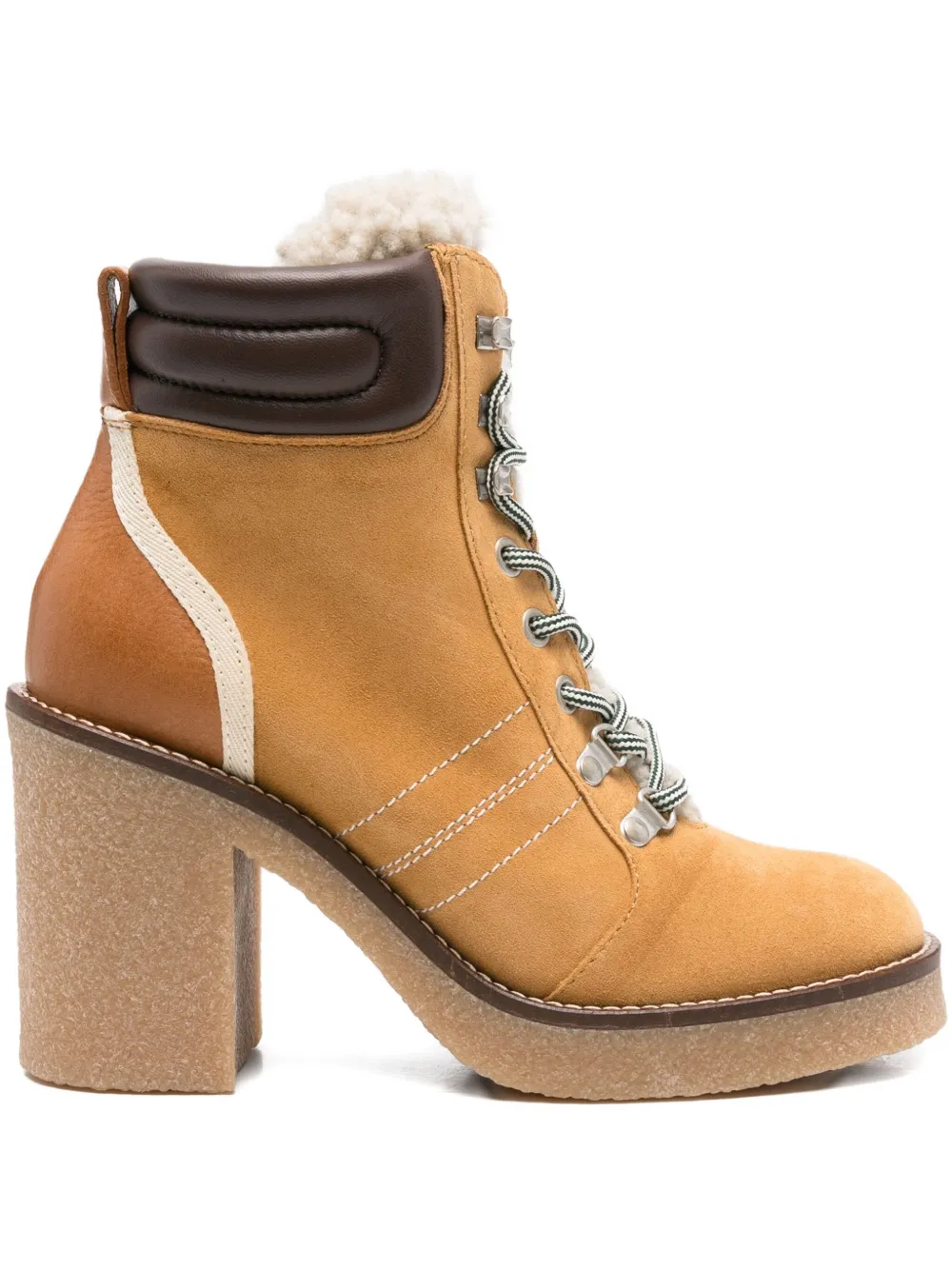 Woolrich 88mm lace-up block-heel boots Beige