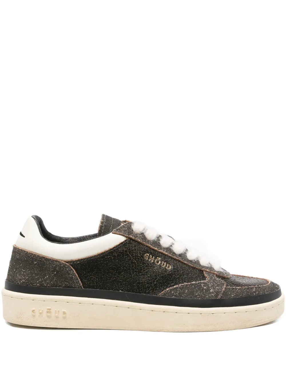 Ghoud Textured Black Leather Low-top Sneakers In Brown