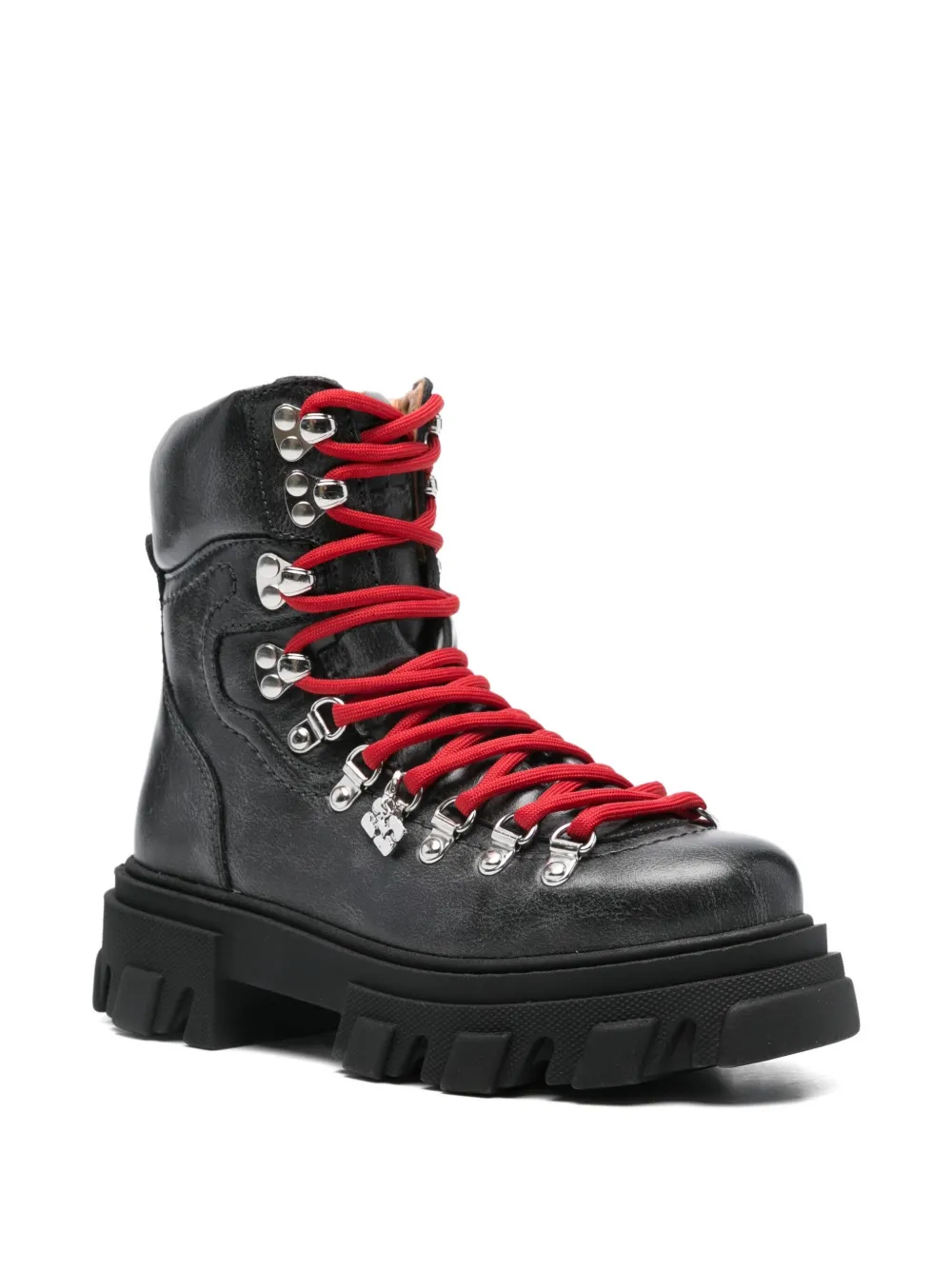Ganni Lace-up Lug-sole Boots In Black