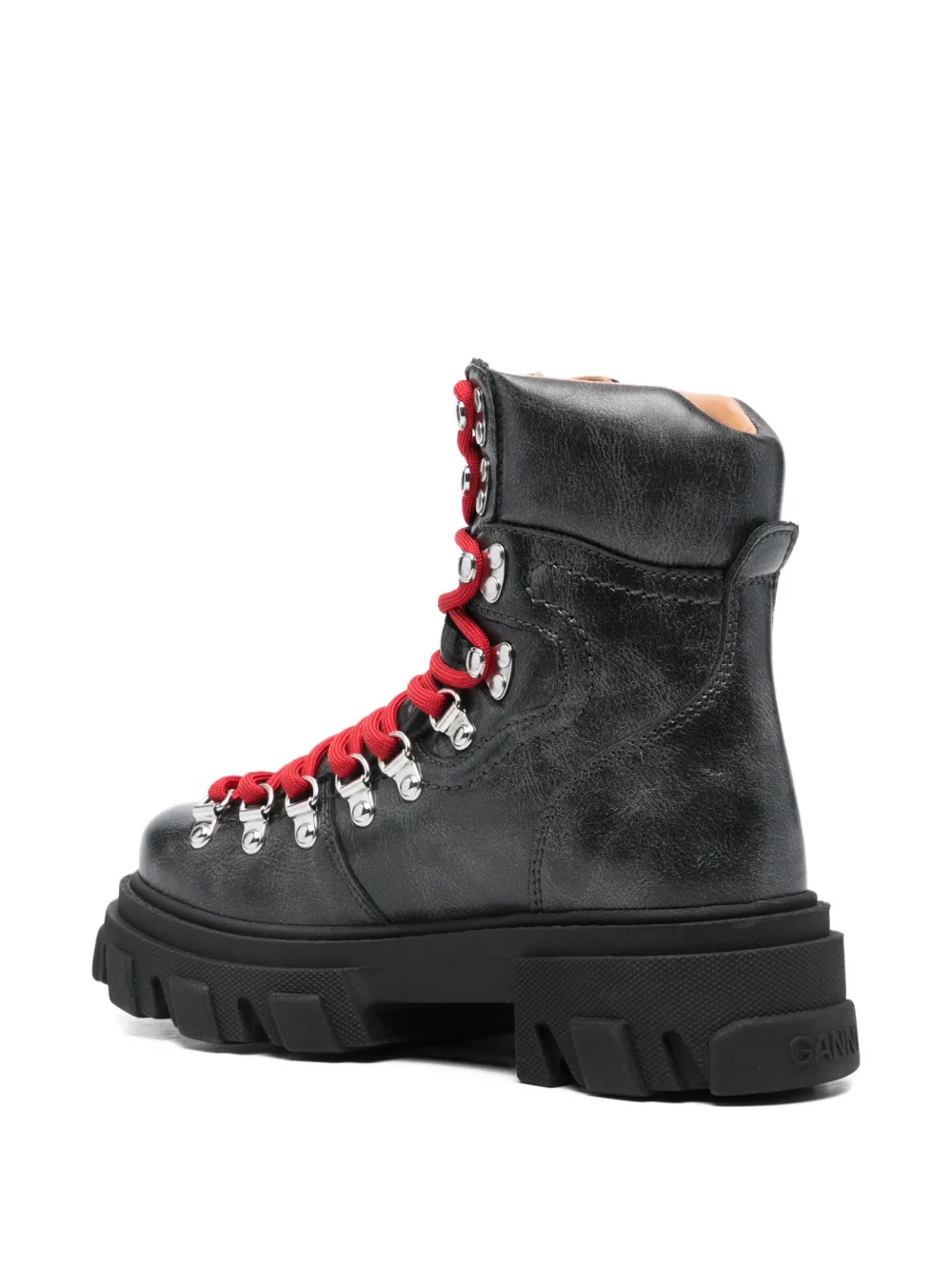 Ganni Lace-up Lug-sole Boots In Black
