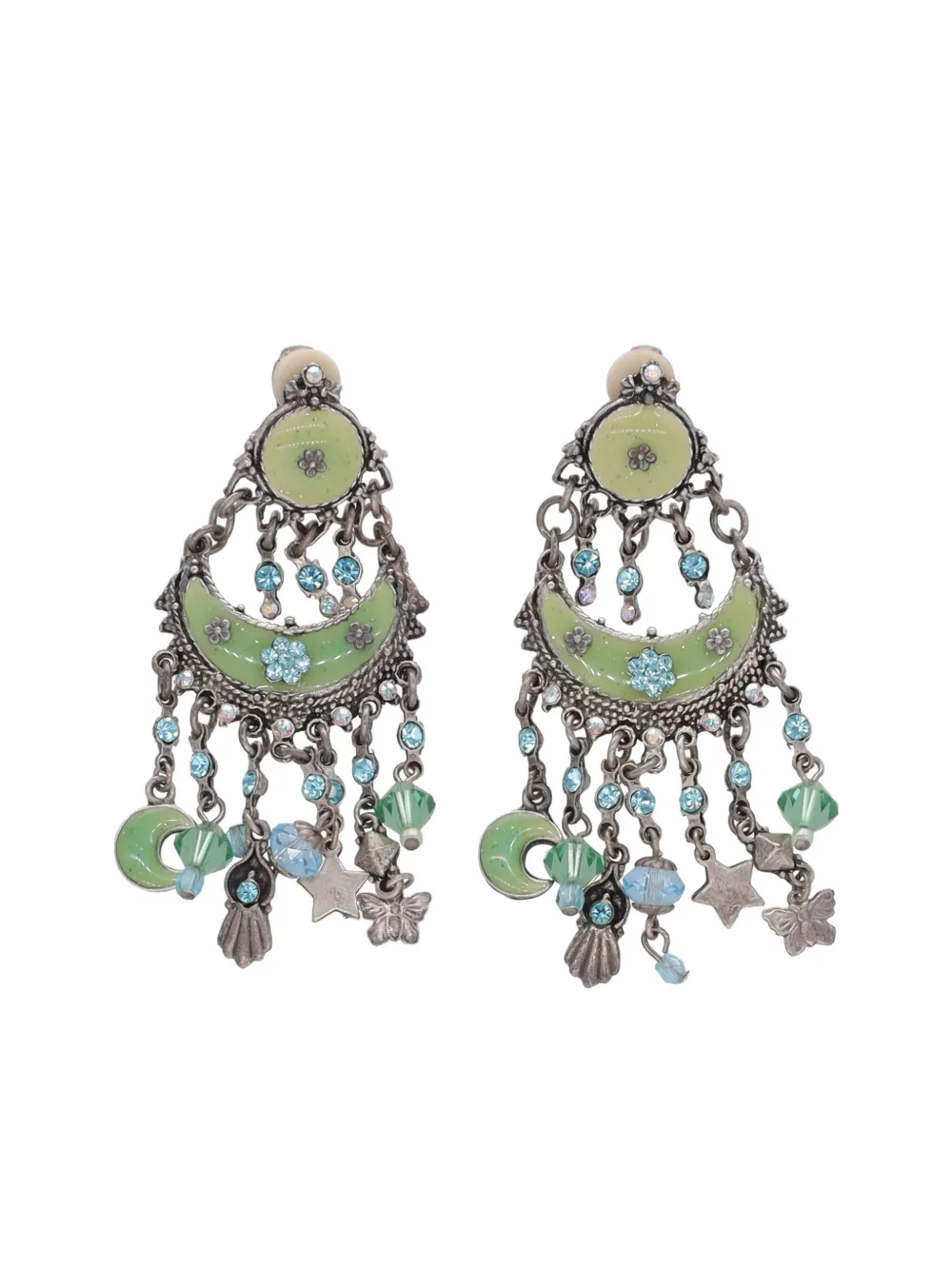 Vintage Enamel Dangle Earrings In Multi