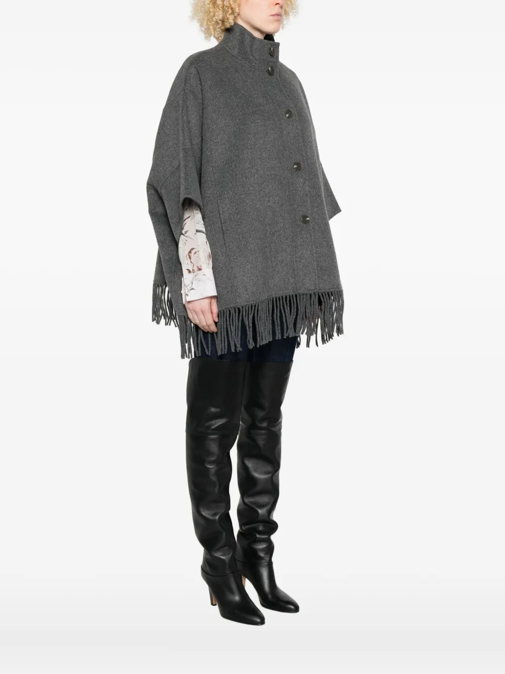 Yerse Glen Grey Wool-blend Coat With Cape Sleeves In Gray