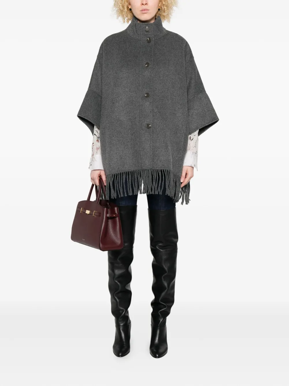 YERSE high-neck fringed coat | Capes | Image 2