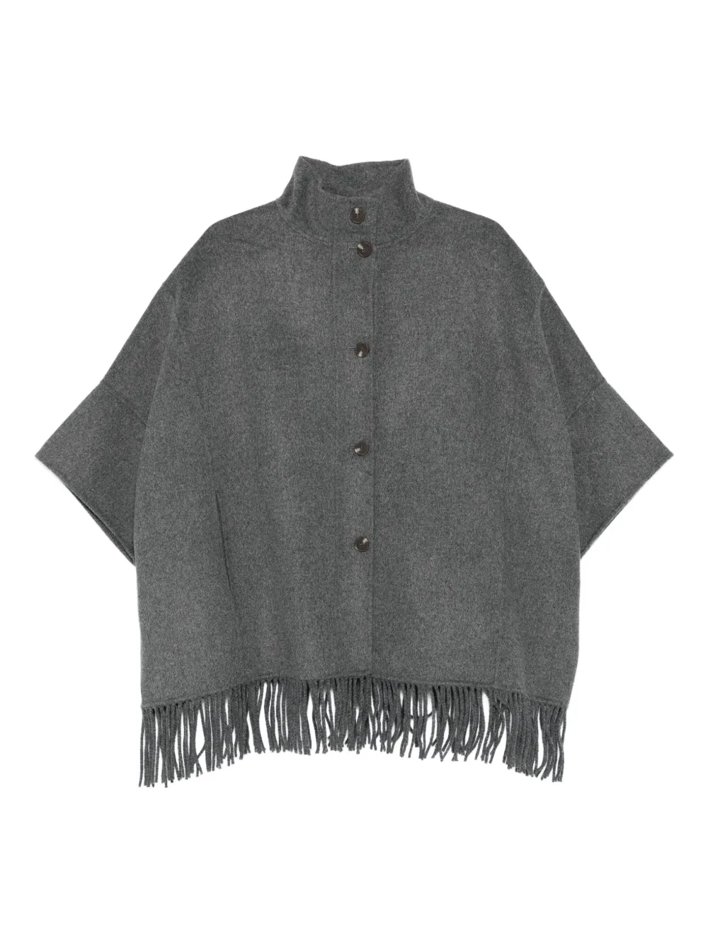 YERSE high-neck fringed coat | Grey | Image 1