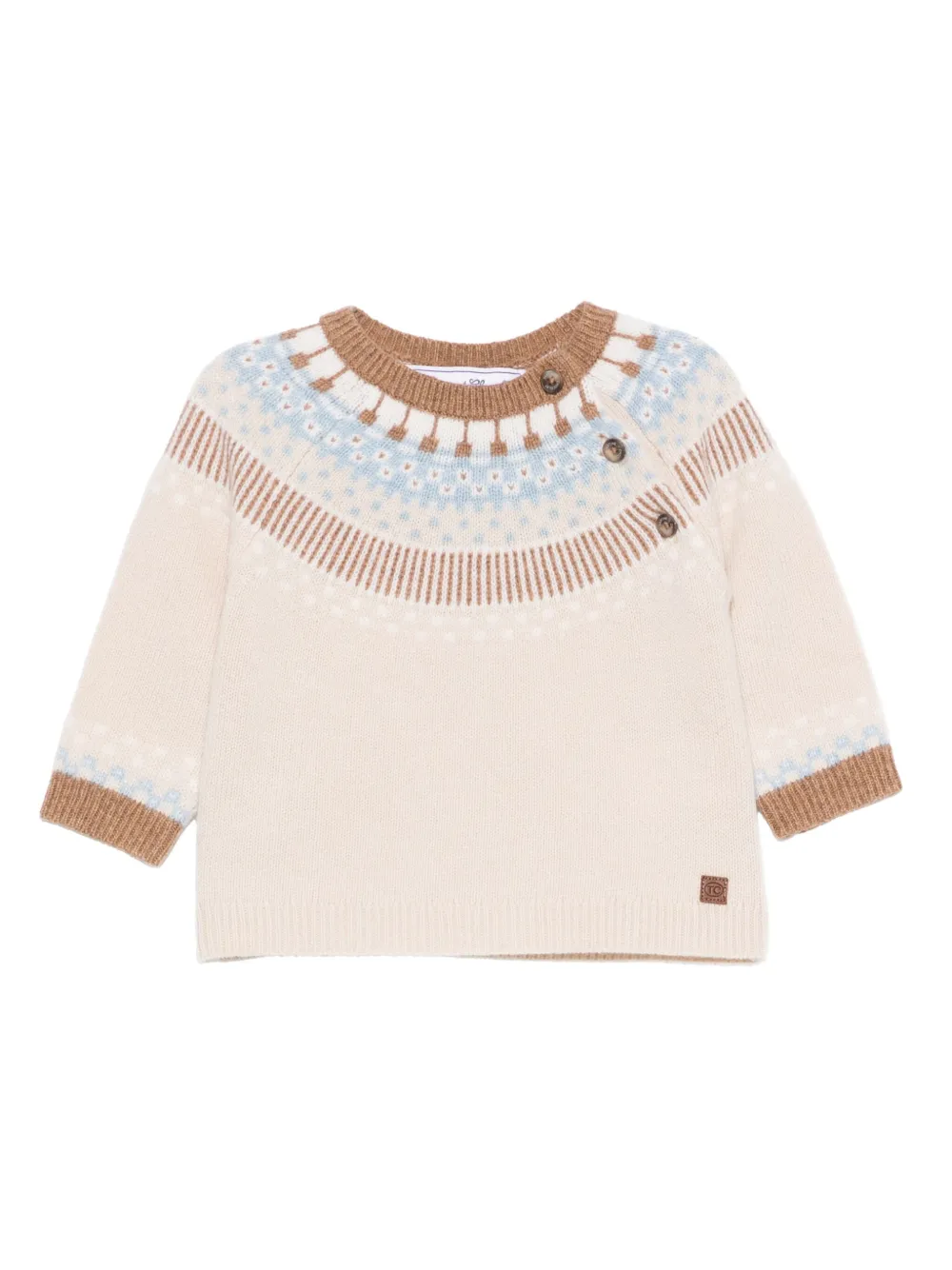 Tartine Et Chocolat Fair Isle-pattern Button-placket Sweater In Neutral