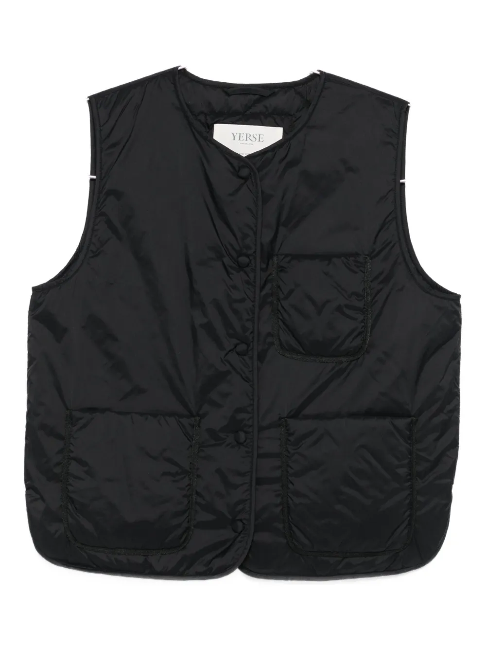 Yerse Quilted Patch-pocket Vest In Black