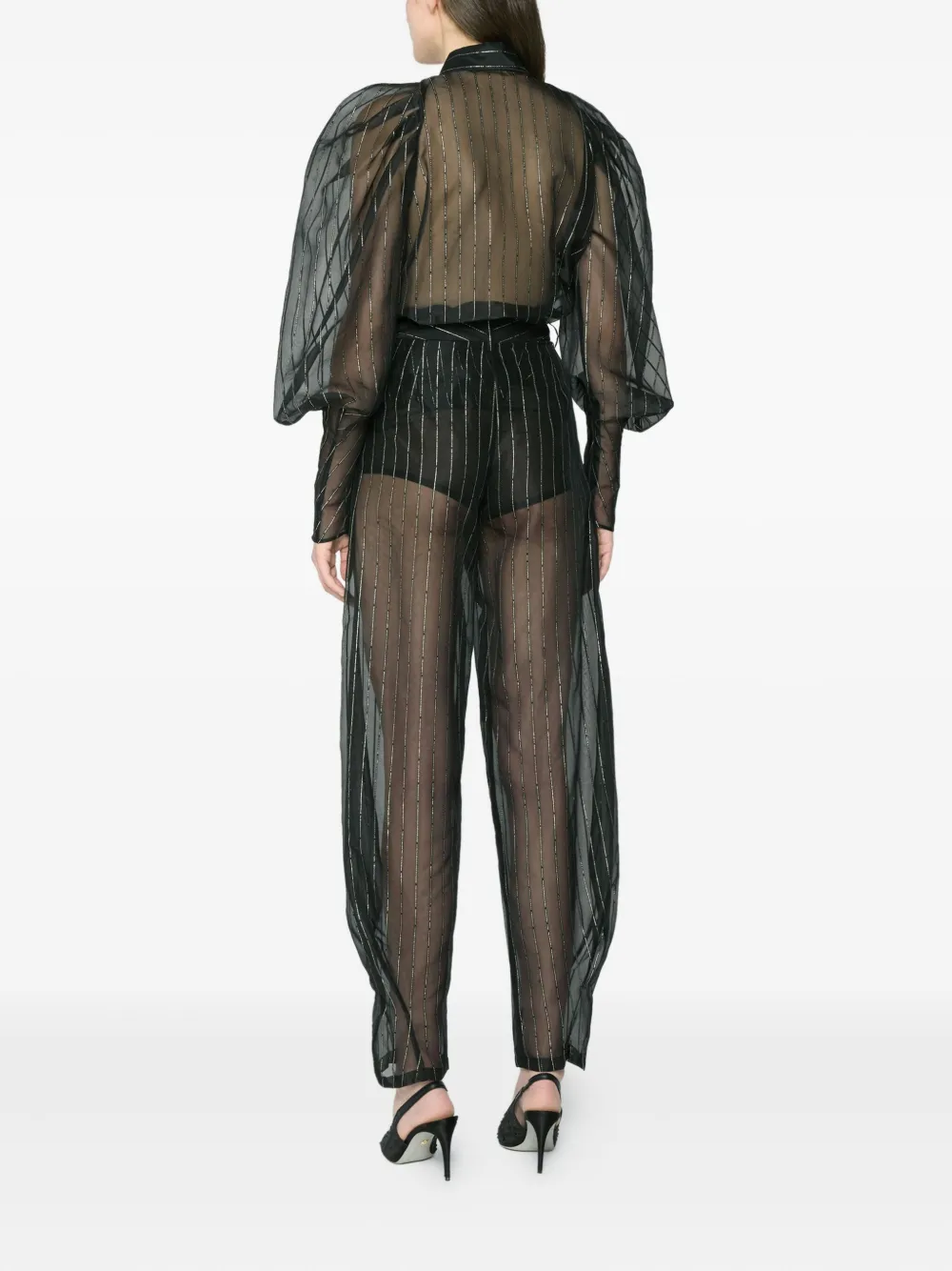 Genny Pinstriped Sheer Trousers In Black