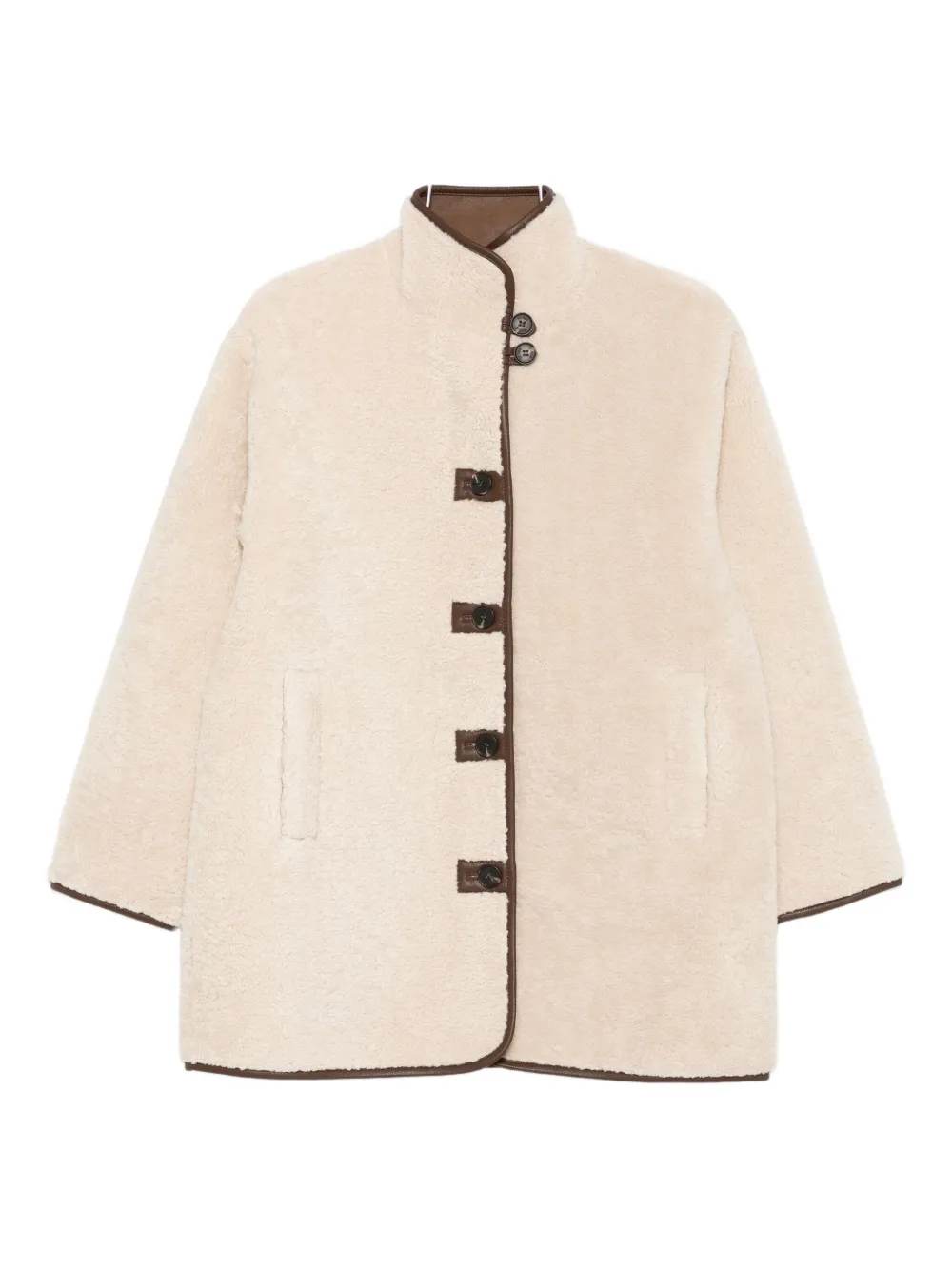 Yerse Button-fastening Shearling Coat In Neutral