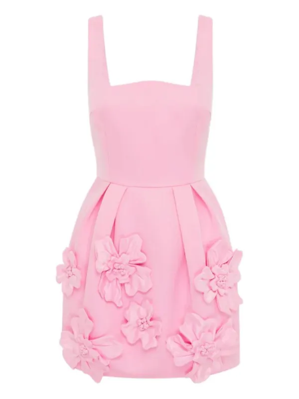 Leo Lin Piper Floral-detail Square-neck Mini Dress in Pink