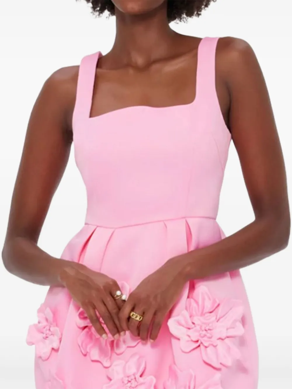 Leo Lin Piper Floral-detail Square-neck Mini Dress in Pink, view 4