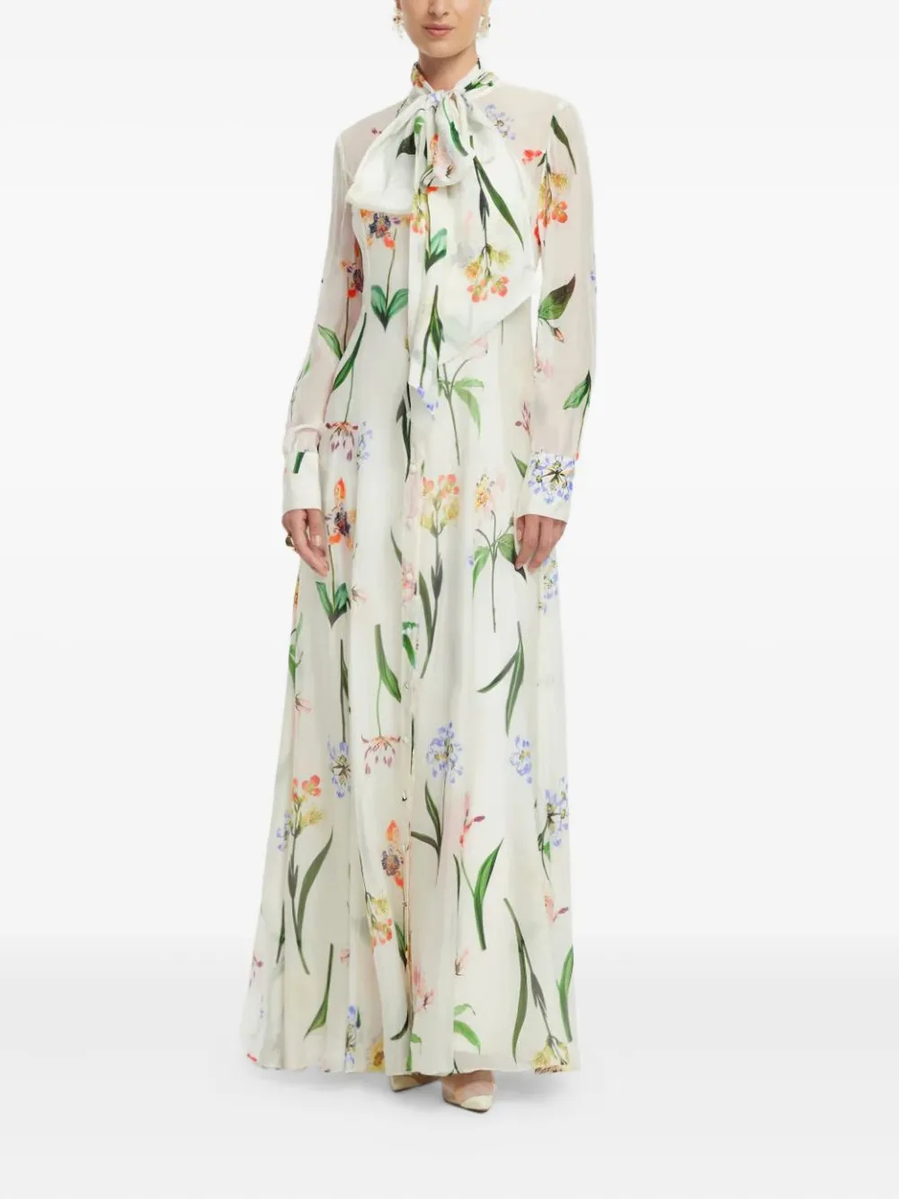 Leo Lin Lilith floral tie-neck maxi dress - Wit