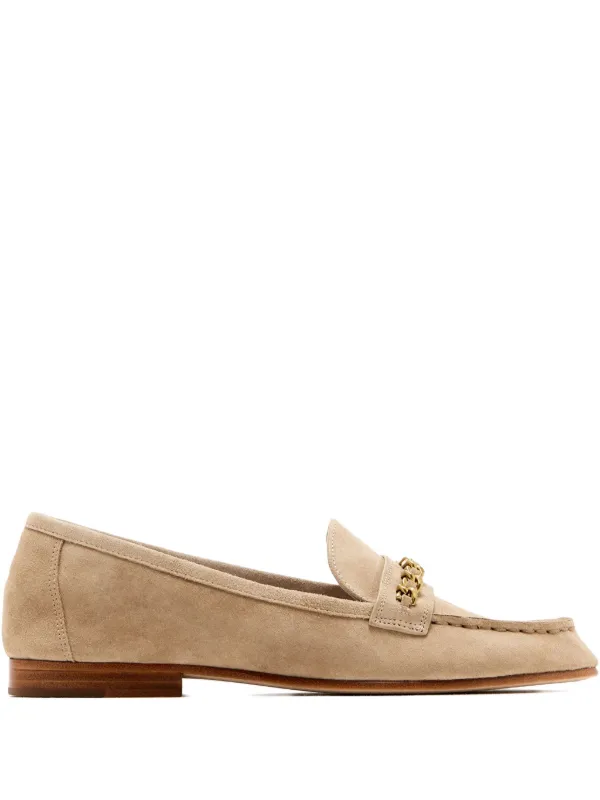 Veronica Beard Chain-embellished Suede Loafers in Neutrals