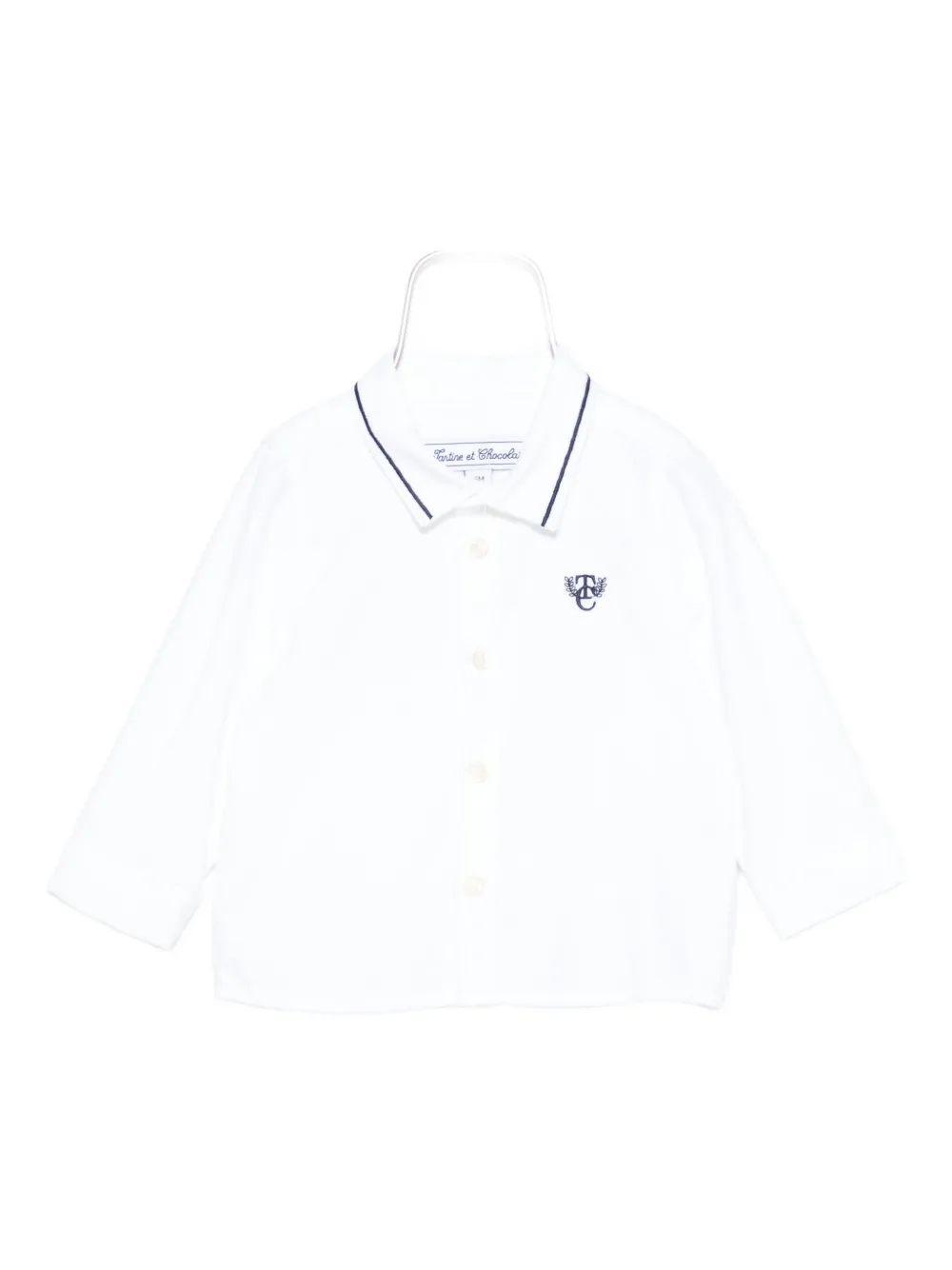 Tartine Et Chocolat Babies' Logo-embroidered Long-sleeve Polo Shirt In White