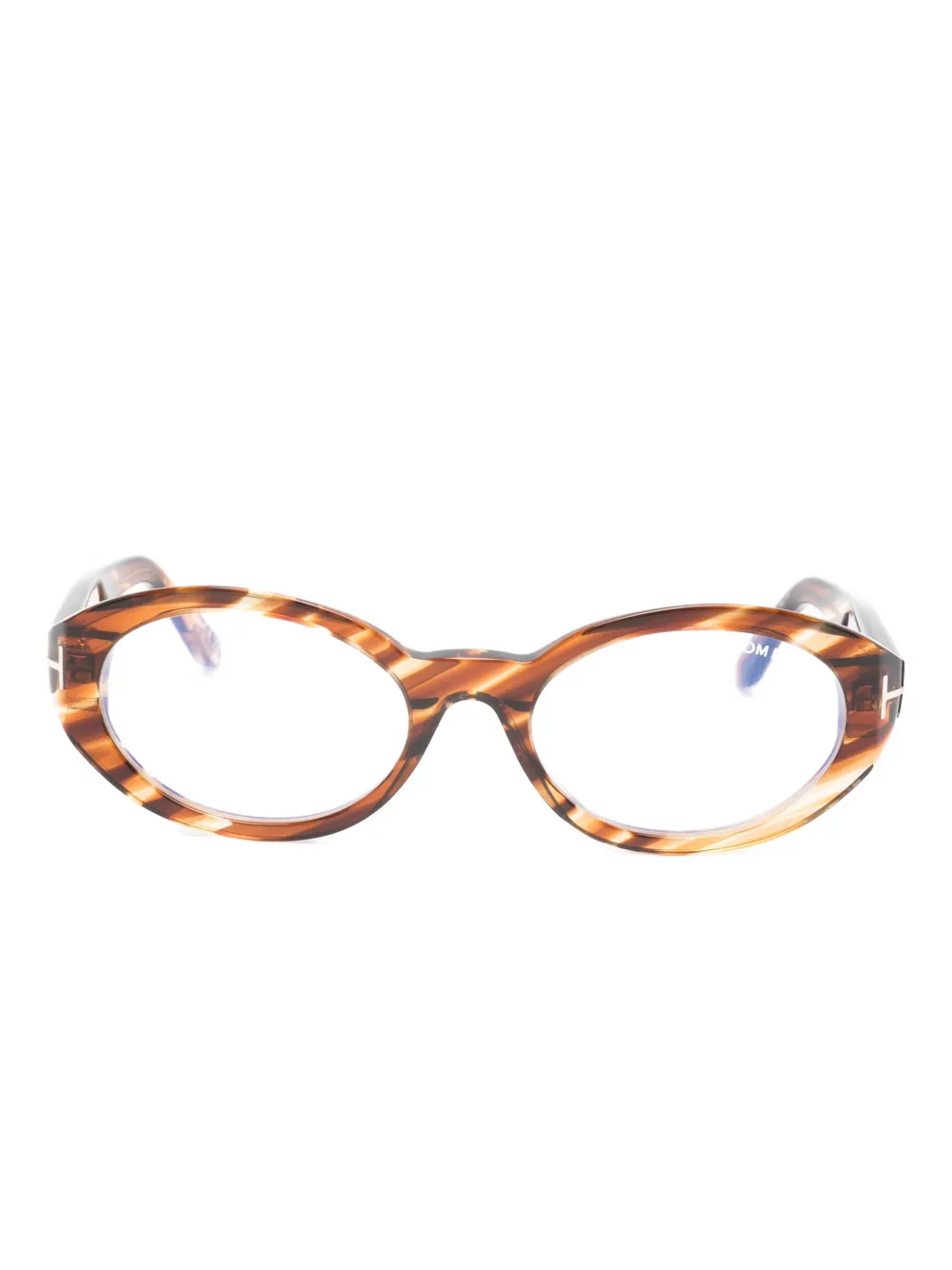 TOM FORD Eyewear Occhiali con montatura ovale e logo - Marrone