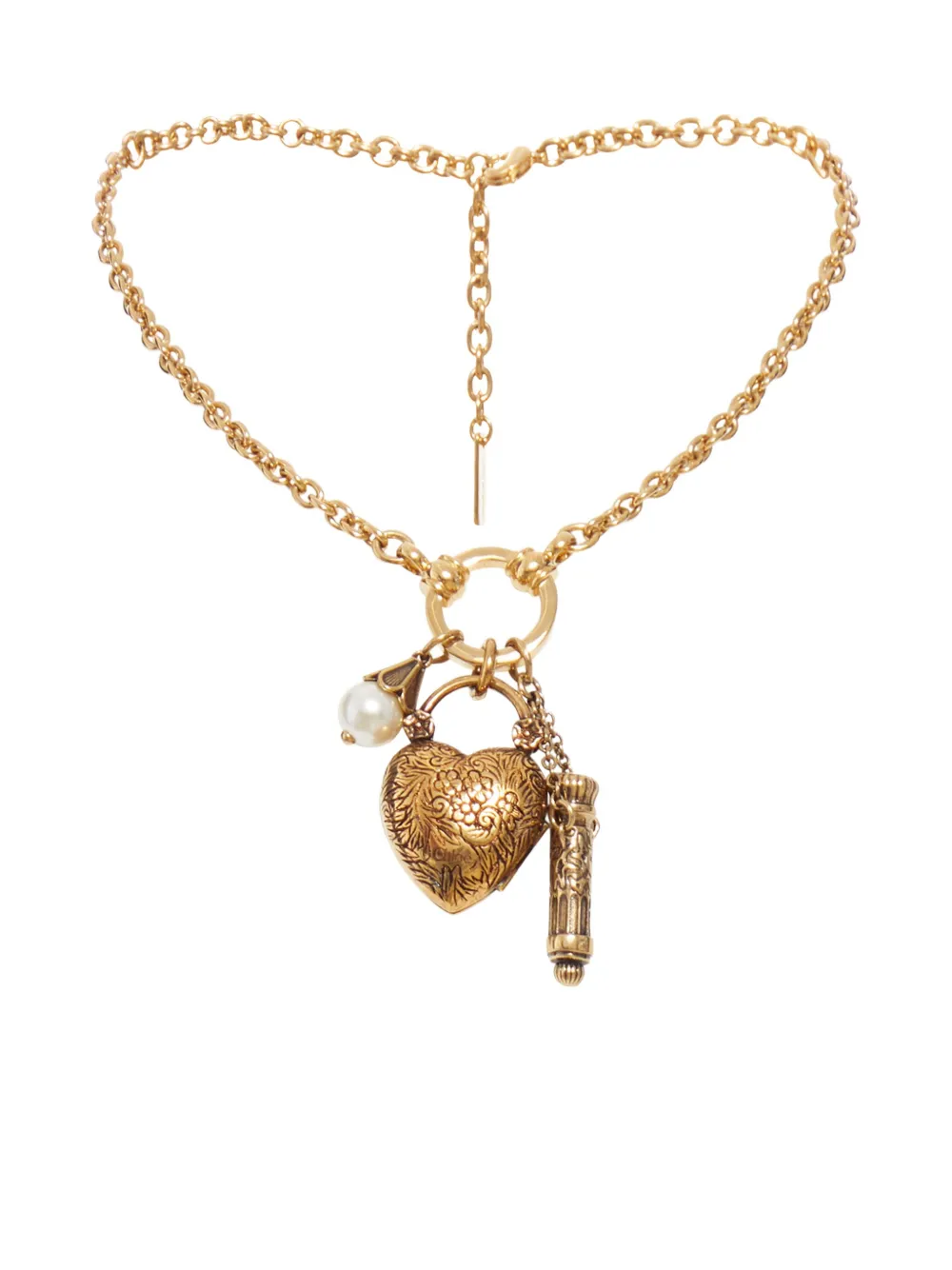 Chloé Heart Pendant Necklace With Charm And Pearl In Gold