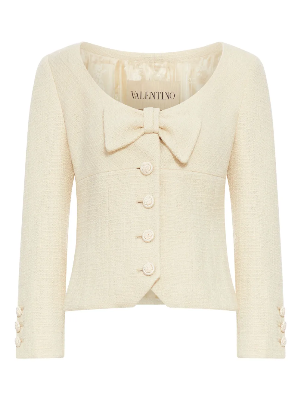 Valentino Garavani bow-detail tweed jacket | Neutrals | Image 1