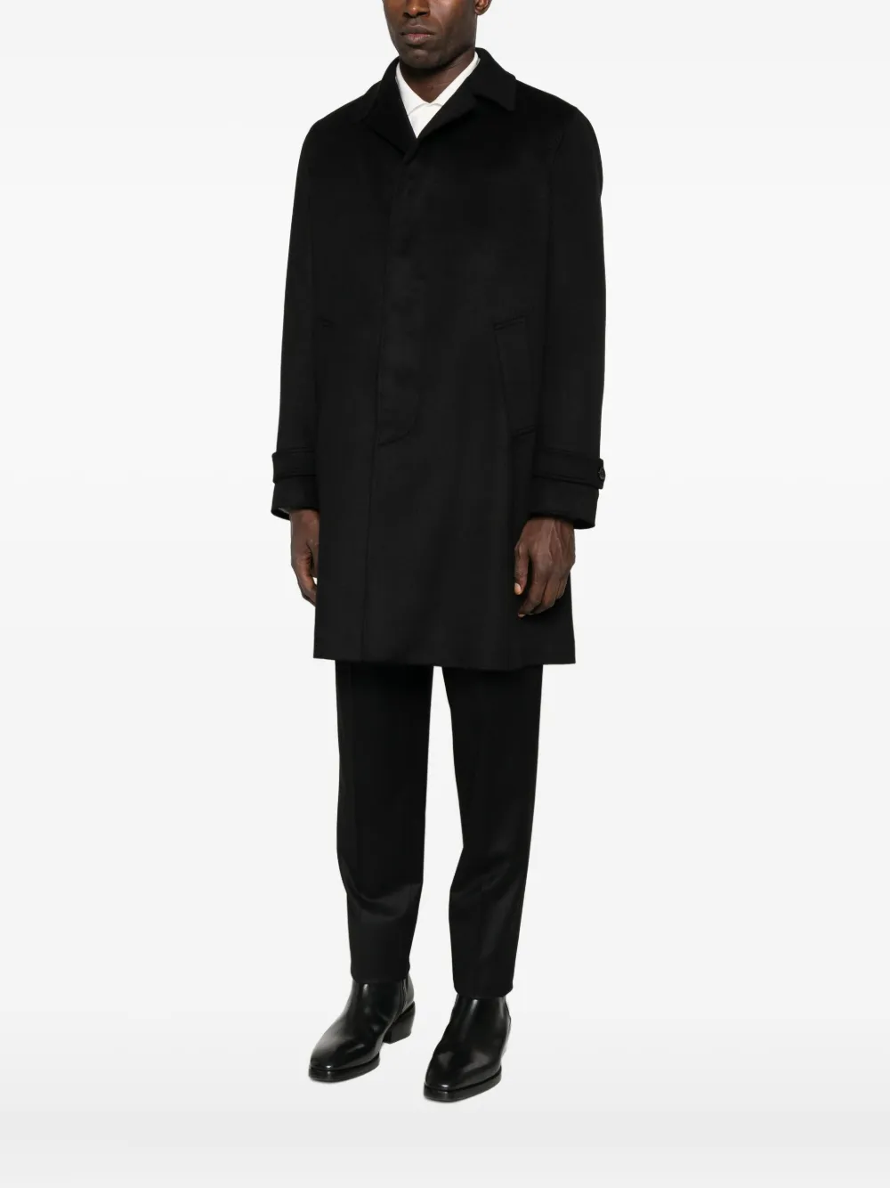 Lardini Cashmere Outerwear Coat With Classic Collar In Black