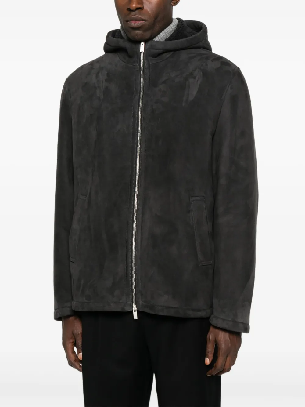Lardini Hooded Zip-front Jacket In Gray