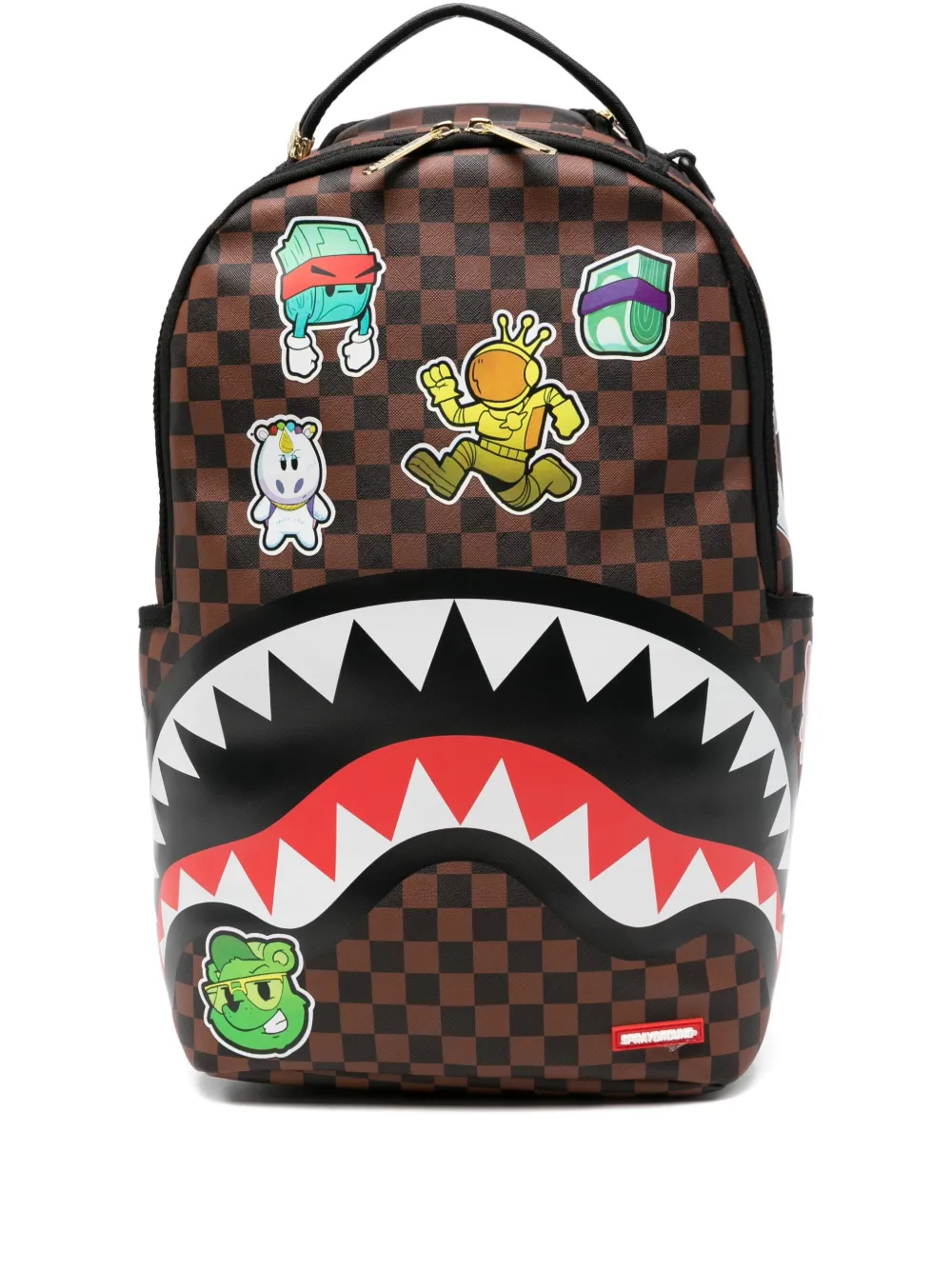 Sprayground Kid Kids' Shark-mouth Checkered Backpack In Brown