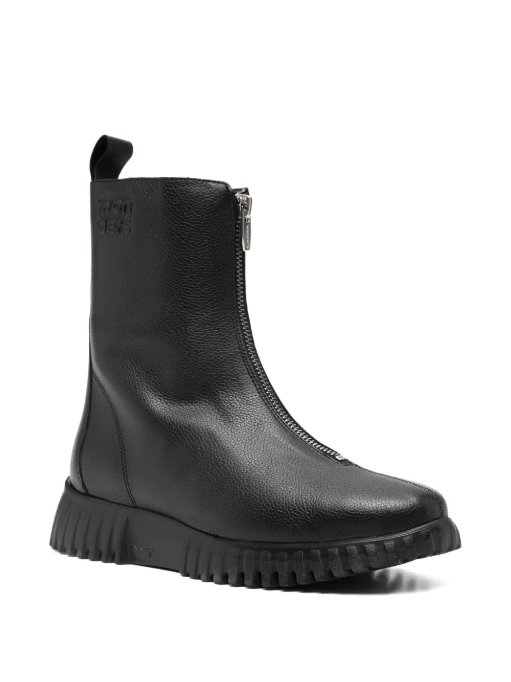 wonders zip-front textured leather boots Zwart
