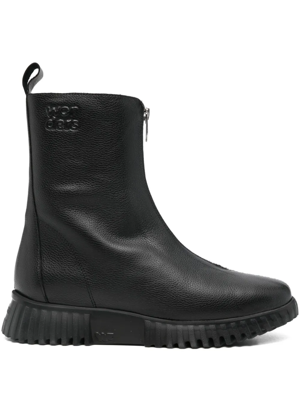 Wonders zip-front textured leather boots Zwart