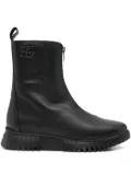 wonders zip-front textured leather boots - Black