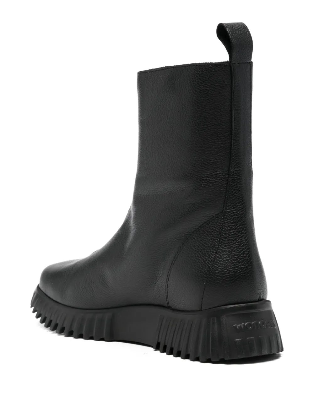 wonders zip-front textured leather boots Zwart