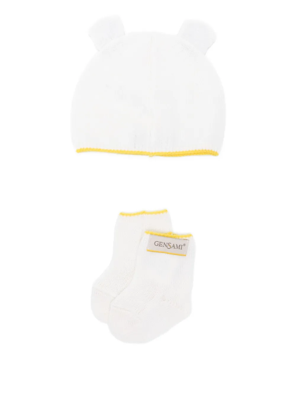Gensami kids Muts en sokken met contrasterende afwerking - Wit