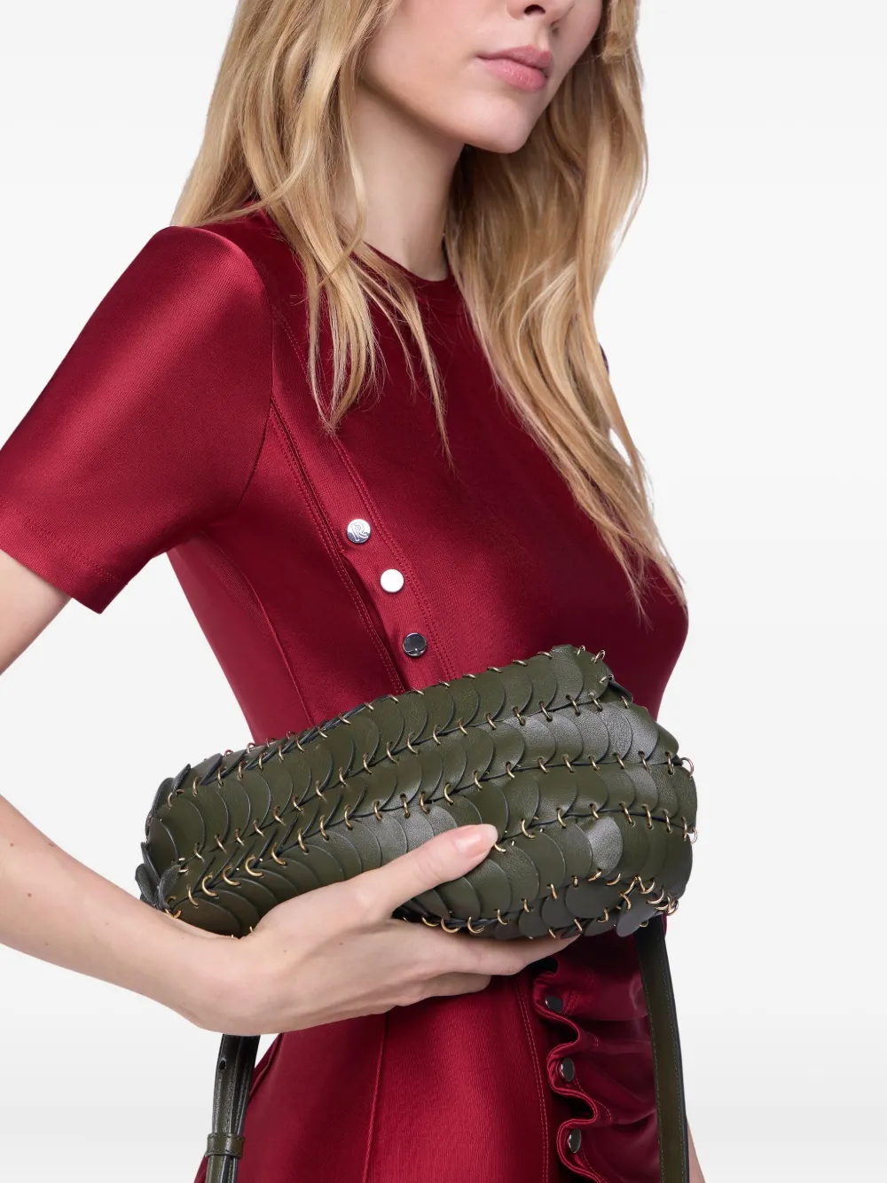 Rabanne Paco Leather Cross Body Bag In Green
