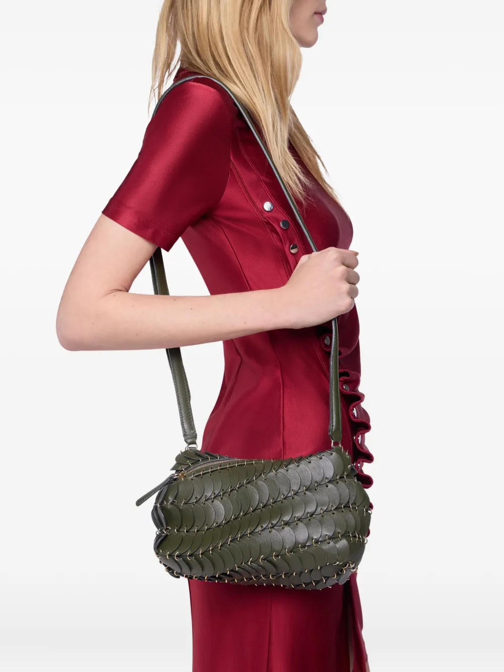 Rabanne Paco Leather Cross Body Bag In Green
