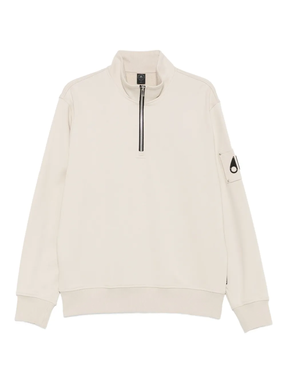 Moose Knuckles Half-zip Logo-patch Sweatshirt In Neutral